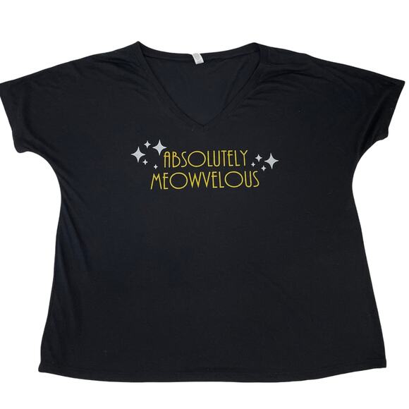 Absolutely Meowvelous Size M Tee Cat Lover Oversized Short Sleeve T-Shirt V-Neck - Picture 1 of 7
